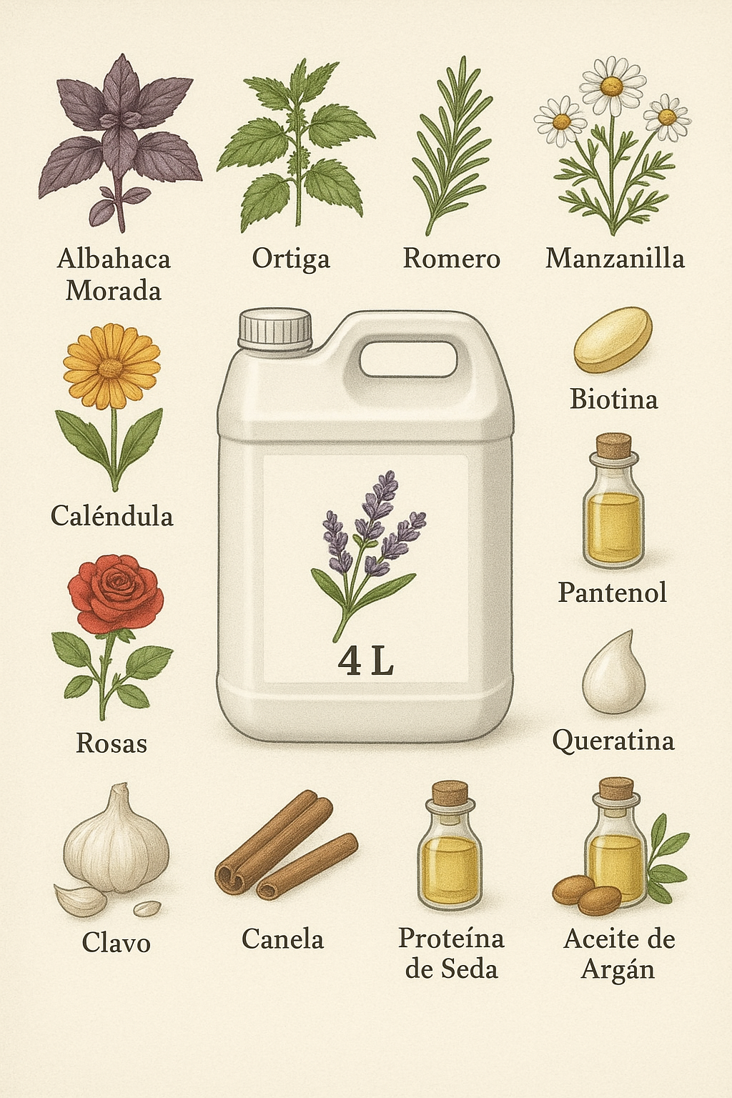 Shampoo Ajo, Cebolla 4 litros en Bidón a Granel